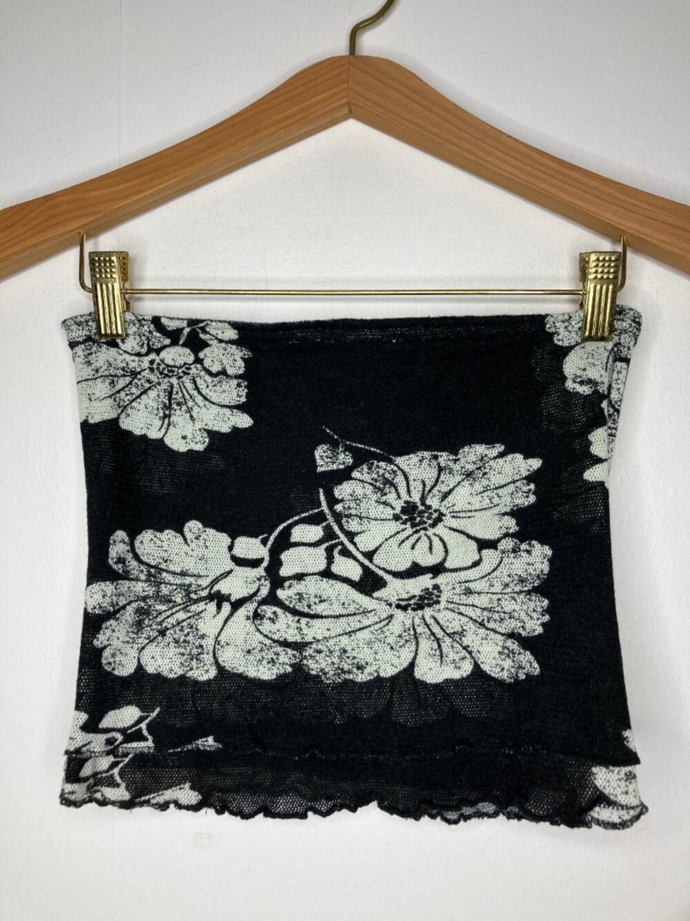 Free People Poppy XS Black White Floral Smocked Bandeau Tube Top Stretch